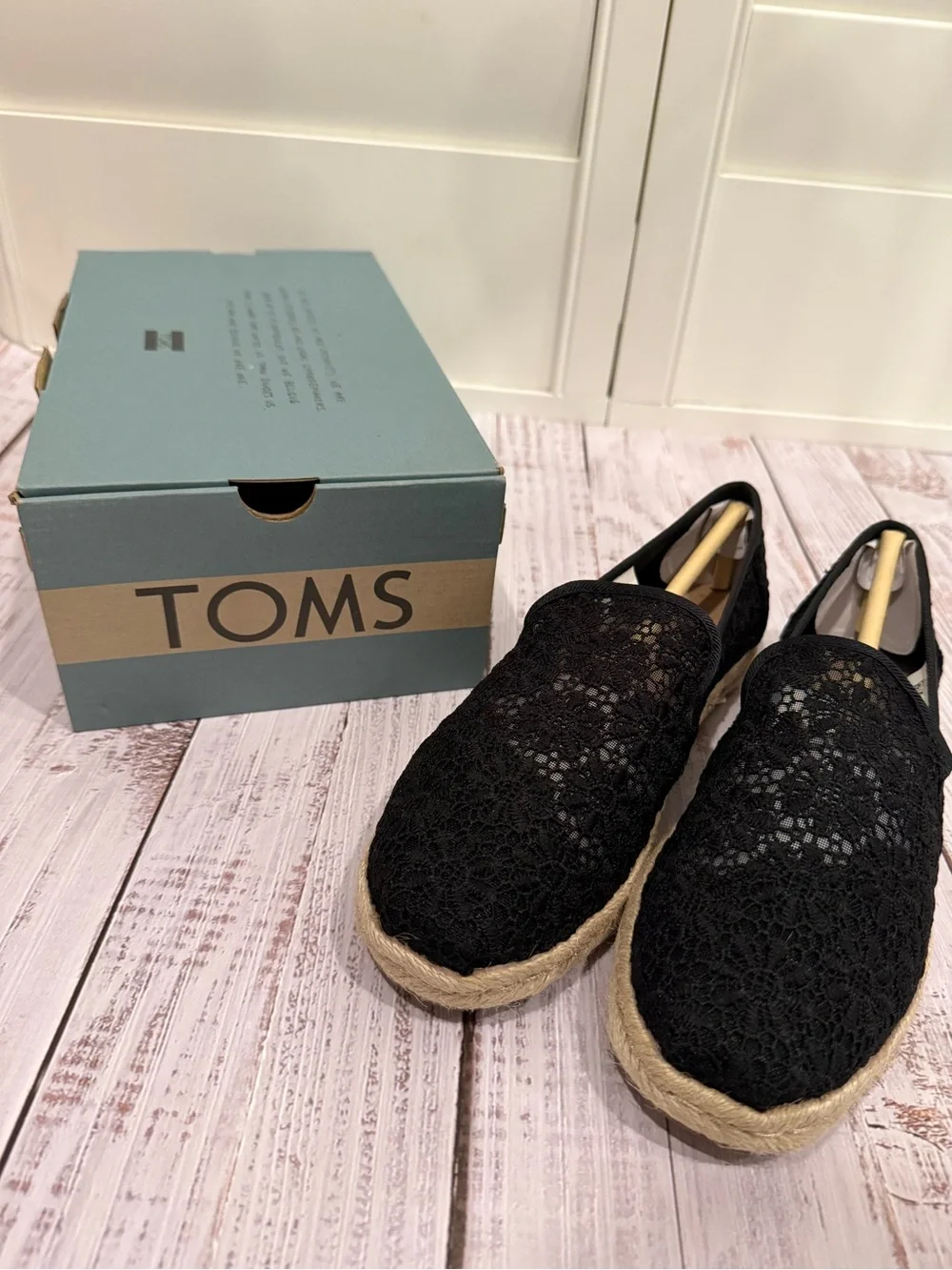 TOMS Black Lace Espadrille Slip-On Shoes